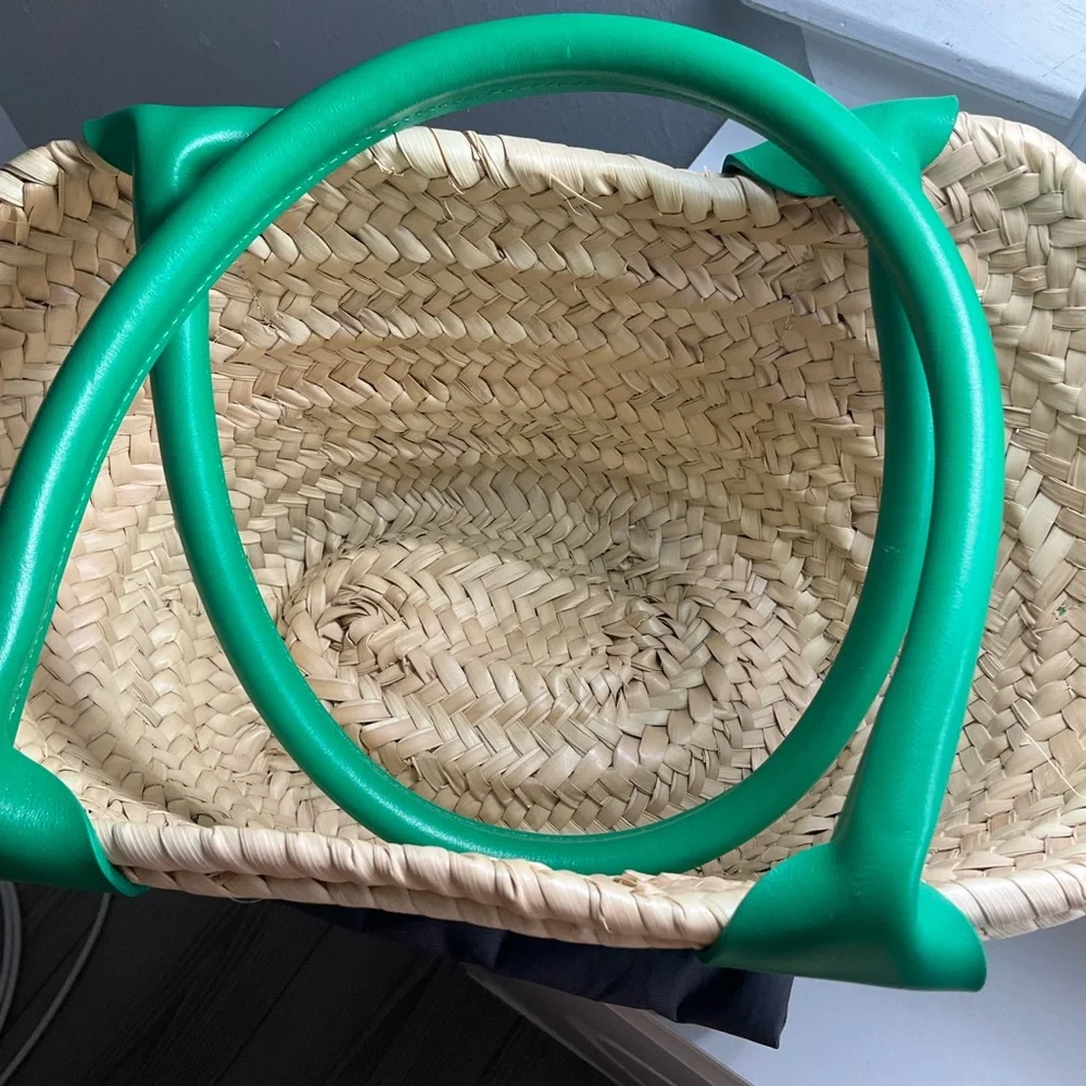 DeMellier Green and Natural Woven Santorini Satchel Tote
